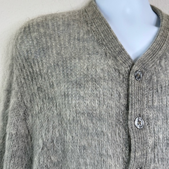 Vintage 60s Wool Mohair Shag Knit Kurt Cobain Cardigan Sweater Sz M w/ Patches - Picture 7 of 9